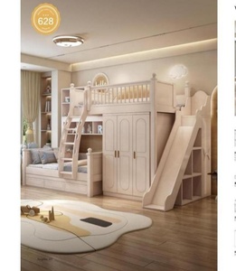 Cama Alta Moderna de Madera Maciza de Tamaño Completo con <span class=keywords><strong>Escalera</strong></span> y Almacenamiento para Dormitorios Infantiles, Hoteles, Escuelas y Hospitales - Product Image 4