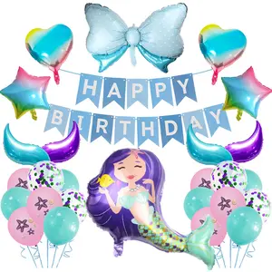 Fornecimento de balões de sereia para festas de aniversário infantil, conjunto de decorações para festas com tema oceano