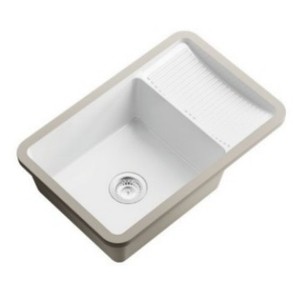 Lavabo cerámico bajo encimera 70x45cm con tabla de lavar sin orificios para lavandería en balcón - Product Image 2