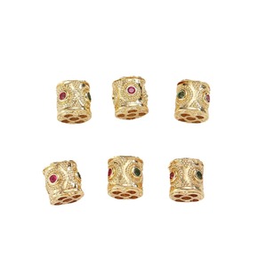 Gold Color Preserving Openwork Gemstone Inlaid Barrel <b>Spacer</b> Beads For DIY Jewelry Making Round Lucky Beads 18K Plated - Product Image 5