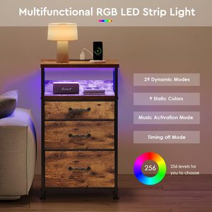 <span class=keywords><strong>Table</strong></span> <span class=keywords><strong>de</strong></span> <span class=keywords><strong>lit</strong></span> rustique moderne avec lumière LED, <span class=keywords><strong>table</strong></span> <span class=keywords><strong>de</strong></span> chevet, station <span class=keywords><strong>de</strong></span> charge, 1 rangement ouvert, 3 tiroirs, <span class=keywords><strong>table</strong></span> d'appoint en métal noir pour meubles <span class=keywords><strong>de</strong></span> maison - Product Image 6