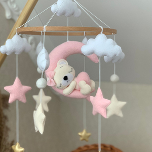 Jouet musical pour nouveau-né, mignon, fille, ours en peluche suspendu au mur sur la lune, animal en feutre, décoration de chambre d'enfant, mobile pour bébé - Product Image 1