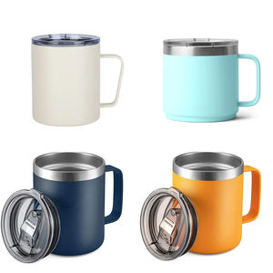 แก้วน้ำสแตนเลสแบบมีหูจับ ขนาด 14 ออนซ์, แก้วเก็บความร้อน, แก้วกาแฟสแตนเลสพร้อมฝาปิดและหูจับ, แก้วน้ำแบบมีหูจับขนาด 12 และ 14 ออนซ์ - Product Image 1