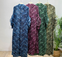 Gaun Abaya Plisket Motif Paisley Vintage Lengan Panjang Kerah Tegak Busana Muslim Sederhana Dubai Kaftan Wanita Lebaran Kasual Gaun Panjang