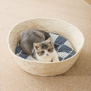 Caseta de mimbre Natural desmontable para perro, <span class=keywords><strong>Chihuahua</strong></span>, cama de mascota hecha a mano, nido de gato de ratán para las cuatro estaciones - Product Image 2