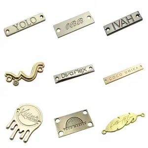 Zinc alloy small sew on clothing label customized letter name metal tags for swimwear