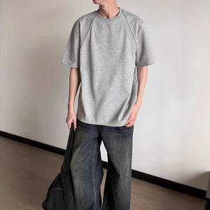 Summer Heavyweight Space Cotton Solid Color Short Sleeveless <b>Beaded</b> Cleanfit <b>Loose</b> Neck Male Korean Style Trendy T-Shirt - Product Image 3