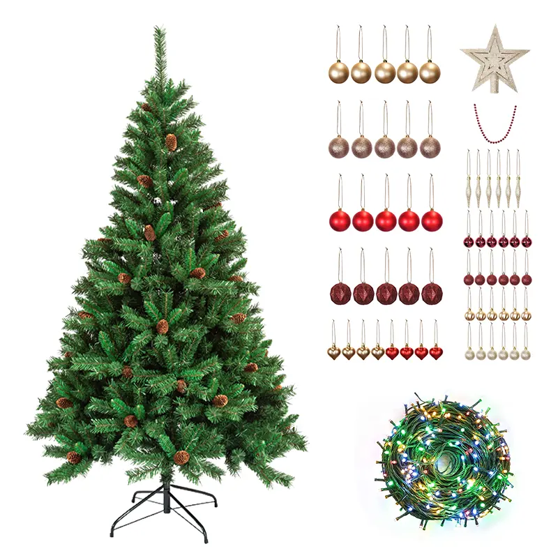 1,5 m-1,7 m rote dekorative Ornamente künstlicher Kunststoff-PVC-Weihnachtsbaum mit Baumständer