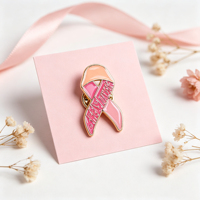 Broche en métal émaillé en forme de ruban rose pour la sensibilisation au cancer du sein, avec bordure dorée, symbole de soutien, badge de forme irrégulière pour vêtements