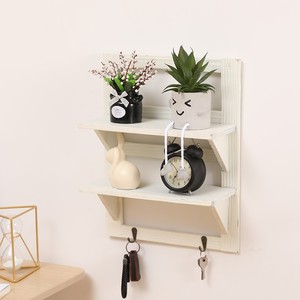 Wooden Wall Mounted <b>Shelf</b> 2 Tier White Distressed Color Key Storage <b>Rack</b> For Living Room Decorative Plant Stand - Product Image 3