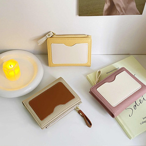 Cartera Pequeña de Cuero Granulado con Bloques de Color Vintage, Monedero Corto Minimalista para Mujer, Tarjetero, Venta al por Mayor - Product Image 6