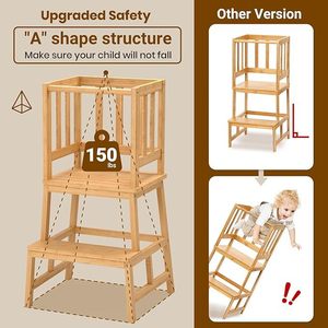 Taburete de cocina infantil de madera maciza de pino, torre de aprendizaje y cocina para niños - Product Image 3