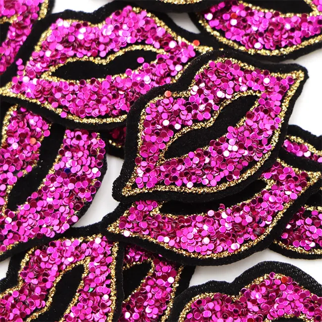 Sexy Lippen Strepen Applicaties Thermo Kleding Borduren Sequin Ijzer Op Patch Voor Kinderen