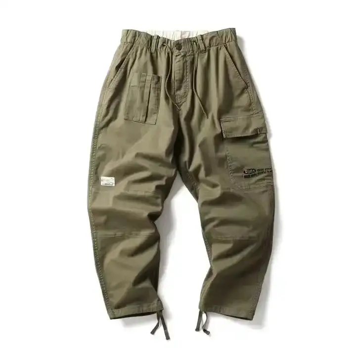 Pantaloni da jogging Cargo su misura verde militare larghi da uomo Streetwear blu Navy scuro all'ingrosso