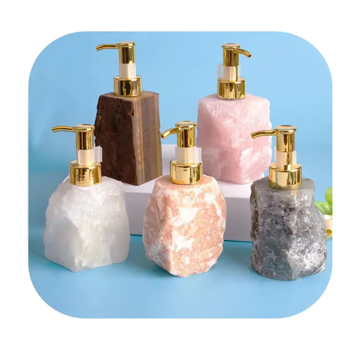 Botella de Loción de piedra de cristal natural de alta calidad al por mayor botella de perfume de jade botella de Presión de lavado corporal para suministros del hogar