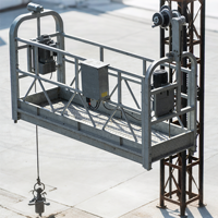 Échafaudage électrique en alliage d'aluminium, nacelle de travail électrique avec verrou de sécurité, plancher antidérapant pour le nettoyage des façades en hauteur