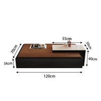 Table basse carrée en bois massif de style moderne avec tiroirs, idéale pour les petits espaces domestiques, dotée d'un rangement de style vintage.