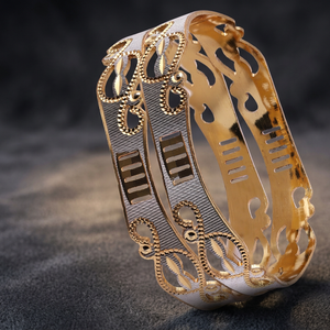 Venta al por mayor de brazaletes chapados en dos tonos, diseños de brazalete modernos, brazaletes CNC de doble tono, joyería de brazaletes CNC de moda, brazaletes de moda - Product Image 3