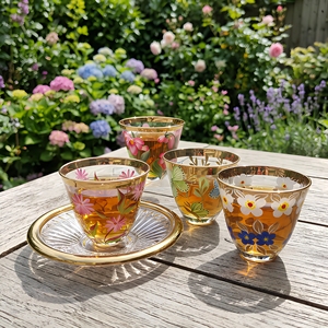 Crystal Glass Tea <b>Cup</b> <b>Saucer</b> Set with Contemporary Design Gold Handle Gold Rim 250mL Shape Wedding Occasion Crystal Coast Brand - Product Image 2