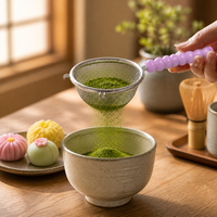 Tamis à matcha de qualité alimentaire en acier inoxydable 304, manche long perlé pastel, tamis à mailles ultra fines pour poudre de matcha, cacao et farine