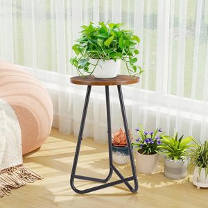 <strong>50cm</strong> Standing Type Wooden &amp; Metal Plant Stand Modern Flower <strong>Shelf</strong> for Living Room Balcony Office (Black Rustic Brown) - Product Image 4
