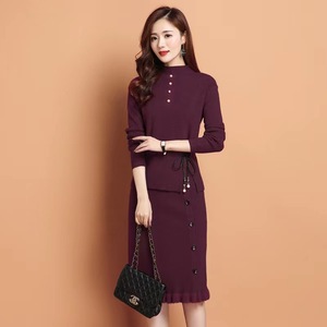 Huachao Hot Causal Lady Soild Sweater <strong>Dress</strong> Over Knee Round Neck Slim Fit Knit Women Sweater of <strong>Dress</strong> - Product Image 5