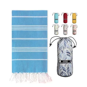 OEKO Certificate Wholesale Stripe Sand Tassel Scarf Bath Towels Soft Customize 100% Cotton Beach Turkish Towel