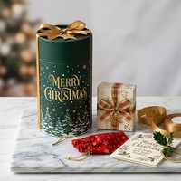 Boîte ronde en carton rigide avec poignée en ruban de luxe pour emballages cadeaux de Noël, vente en gros personnalisée