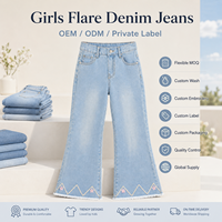 Jeans en denim brodés pour filles, taille élastique, doux, extensibles et respirants, pantalons décontractés pour enfants, vente en gros, OEM personnalisé, faible MOQ