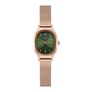 Reloj de mujer reloj verde pequeño de forma ovalada reloj de cuarzo simple y elegante con diseño de cadena de malla - Product Image 6