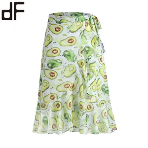 women's long hippie bohemian skirt gypsy dress boho clothes one size fits asymmetric ruffled avocado print midi length skirts