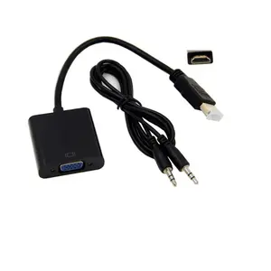 Conversor de cabo adaptador vga, banhado a ouro 1080p hd para vga com cabo de áudio de 3.5mm macho para fêmea, cabo conversor de vídeo hd