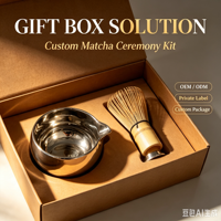 Nouveauté : Ensemble bol et fouet à matcha argentés, kit japonais pour la cérémonie du matcha, logo et emballage personnalisés