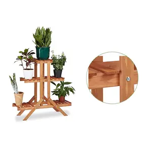 Flower Ladder CabinetとThreas 3 Tiers Wooden SuitableためIndoor 82*83*28センチメートルFlower/グリーンPlant Wood Floor Boughpot Modern