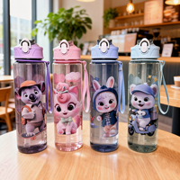 Bouteille en plastique avec de jolis motifs de dessins animés, bouteille d'eau de 750 ml avec paille pour la rentrée scolaire et les voyages pour les enfants