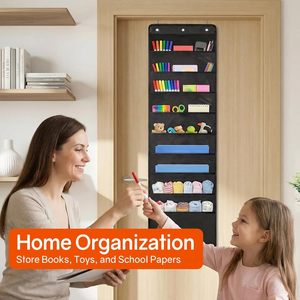 10 Pockets Hanging Wall <b>File</b> Organizer Black <b>Storage</b> Pocket Chart For Office And Classroom Punch Free Non Woven Fabric - Product Image 5
