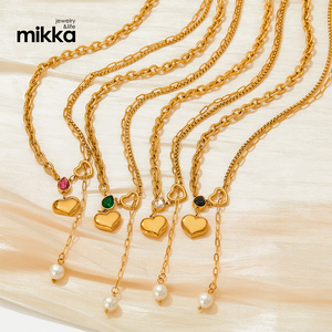 <span class=keywords><strong>Grossiste</strong></span> pendentif en forme de cœur en zircon, conception de perles, chaîne articulée en acier inoxydable, bijoux fins pour femmes, collier pour filles - Product Image 2