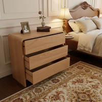 Commode traditionnelle en bois naturel avec 3 tiroirs, design antique à bords incurvés, meuble de rangement en bois pour chambre à coucher