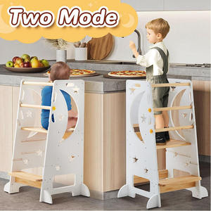 Tour d'apprentissage multifonctionnelle blanche, chaise haute, tour debout pour tout-petits, tabouret d'escalier en <span class=keywords><strong>bois</strong></span> réglable en hauteur pour enfants - Product Image 4
