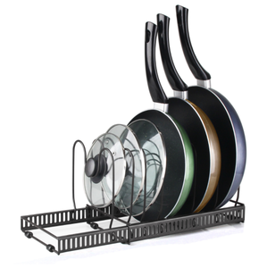 Kitchen Expandable Pot and Pan Organizer for Cabinet Cookware Baking Frying Rack with 7/10 Adjustable Compartment
