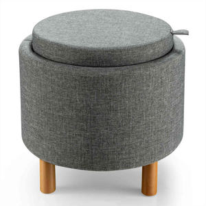 DB Modern Round Fabric <b>Storage</b> Ottoman with Tray Non-Slip Pads Foldable <b>Metal</b> Stool for Bedroom Seating Removable MDF Features - Product Image 1