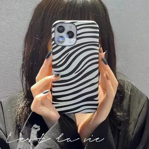 Fashion Simple Zebra Print Luxury Pu Leather Designer Mobile Phone Cover Accessories Phone Case for Apple Iphone 15 12 13 14 Pro