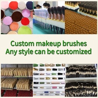 Set Kuas Makeup Bulu Kambing Alami dengan Gagang Kayu Pir 12 Pcs, Logo Custom, Aplikasi Wajah & Eyeliner Concealer, Aluminium Emas