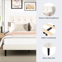 Lit Moderne Personnalisable en Velours Rembourré avec Cadre Métallique Renforcé, Conception Pré-assemblée et Prises de Courant Intégrées pour Hôtels