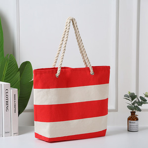 New Style Canvas Striped Shoulder <b>Beach</b> <b>Bag</b> - Product Image 3