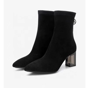 Nouvelles bottes d'été pour femmes bottines en cuir noir bouts pointus avec talons transparents dos zip femmes bottes d'hiver - Product Image 4