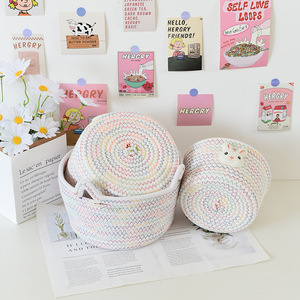 Handmade Woven Storage <b>Basket</b> Round Cotton Rope Cartoon Rabbit Design For Living Room Organizing Toys - Product Image 4
