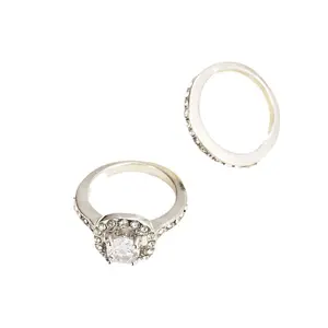 Anillos de Color plateado, Juego de 2 Uds., anillo de compromiso de circón Simple, diseño de joyería, anillos de compromiso de aleación de boda cuadrados para mujer