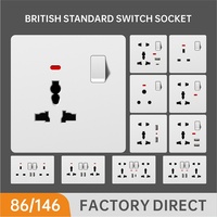 Interruptor de Pared Eléctrico Estándar Británico del Reino Unido y la UE, Enchufe de PC Ignífugo, Panel Cuadrado Blanco Tipo C 220V 13A Negro Mate Blanco Gris