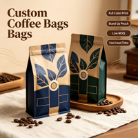 Sachet de café refermable durable avec fermeture éclair, pochette autoportante en aluminium avec valve d'air pour grains torréfiés, vente en gros